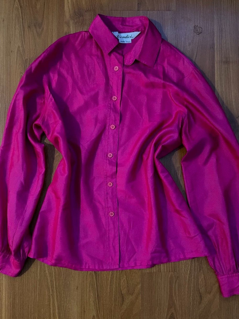 100% silk Fuchsia Button-Up Shirt